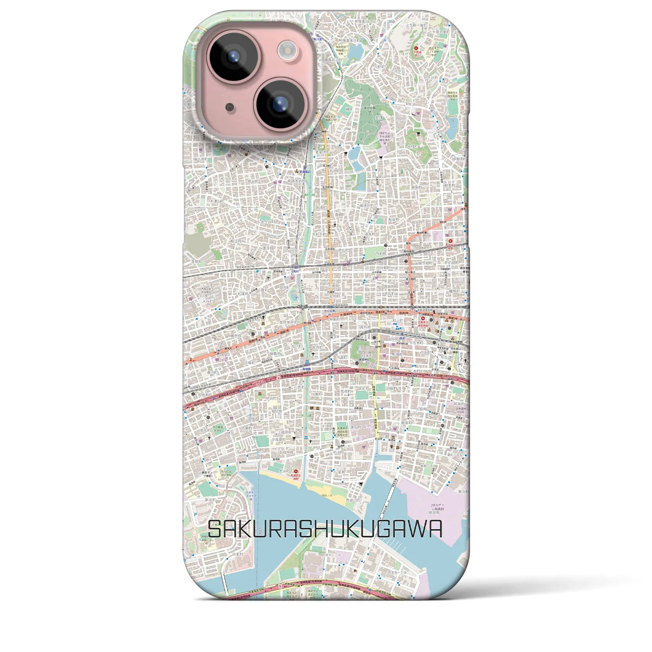 【さくら夙川(兵庫県)】地図柄iPhoneケース(バックカバータイプ)