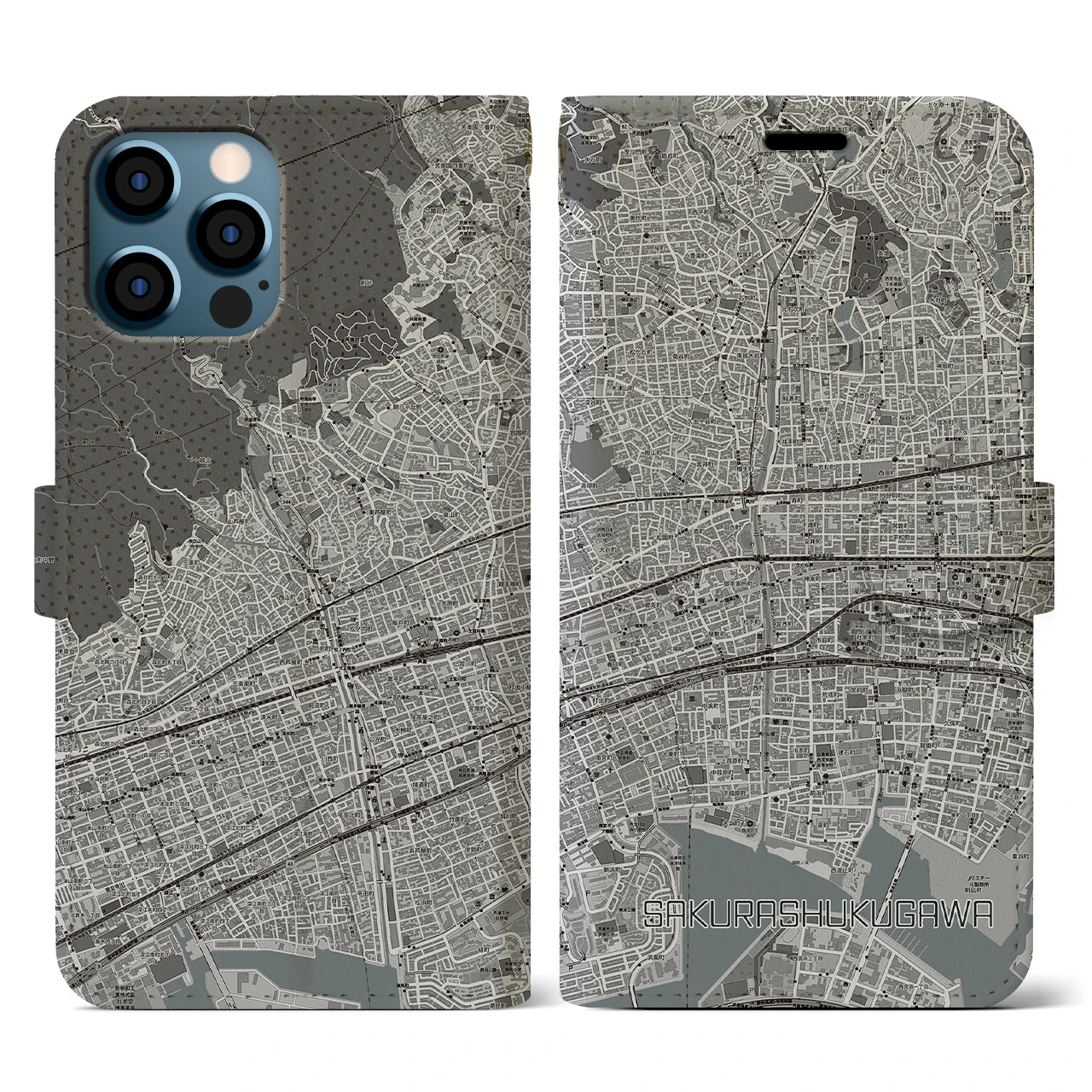【さくら夙川(兵庫県)】地図柄iPhoneケース(手帳タイプ)