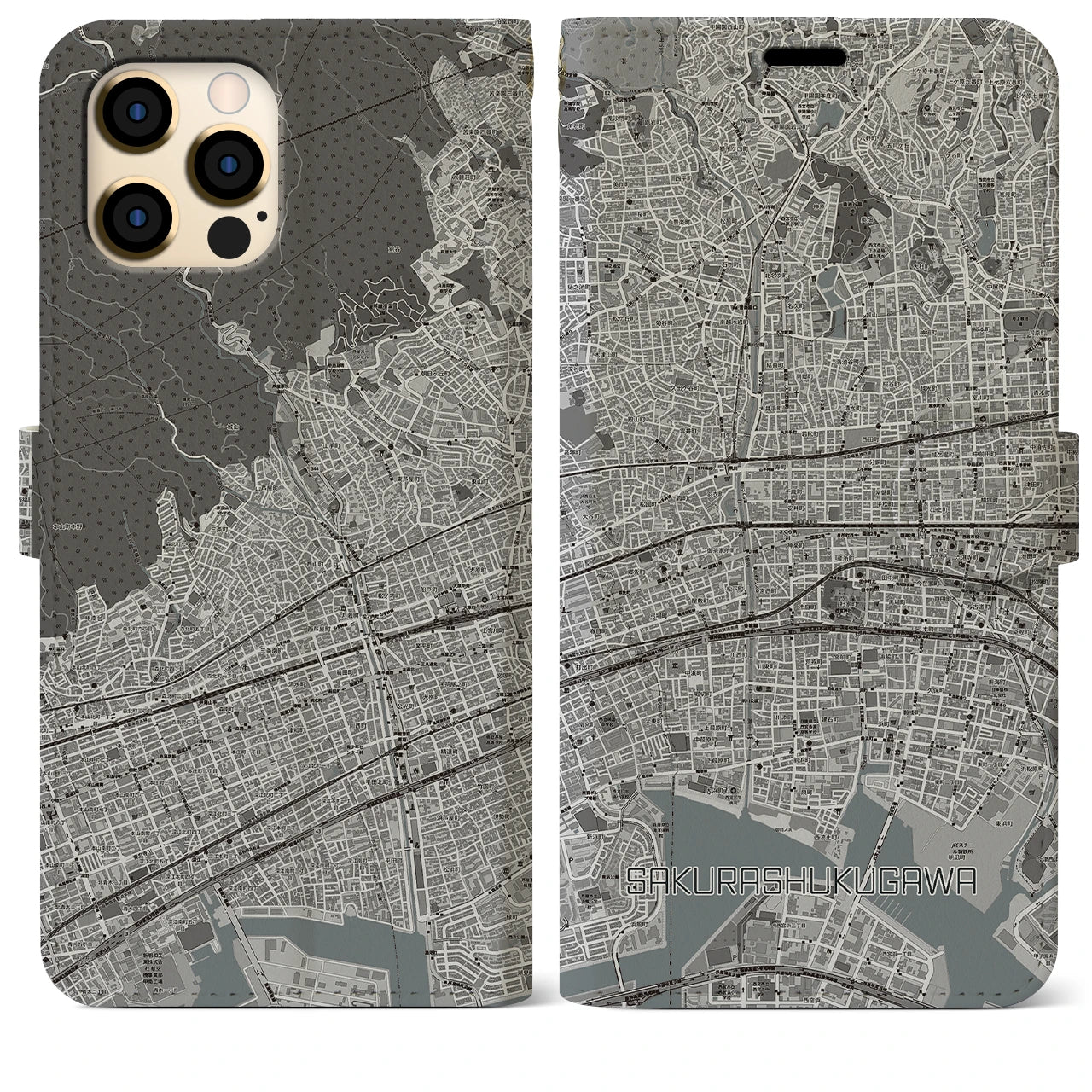 【さくら夙川(兵庫県)】地図柄iPhoneケース(手帳タイプ)