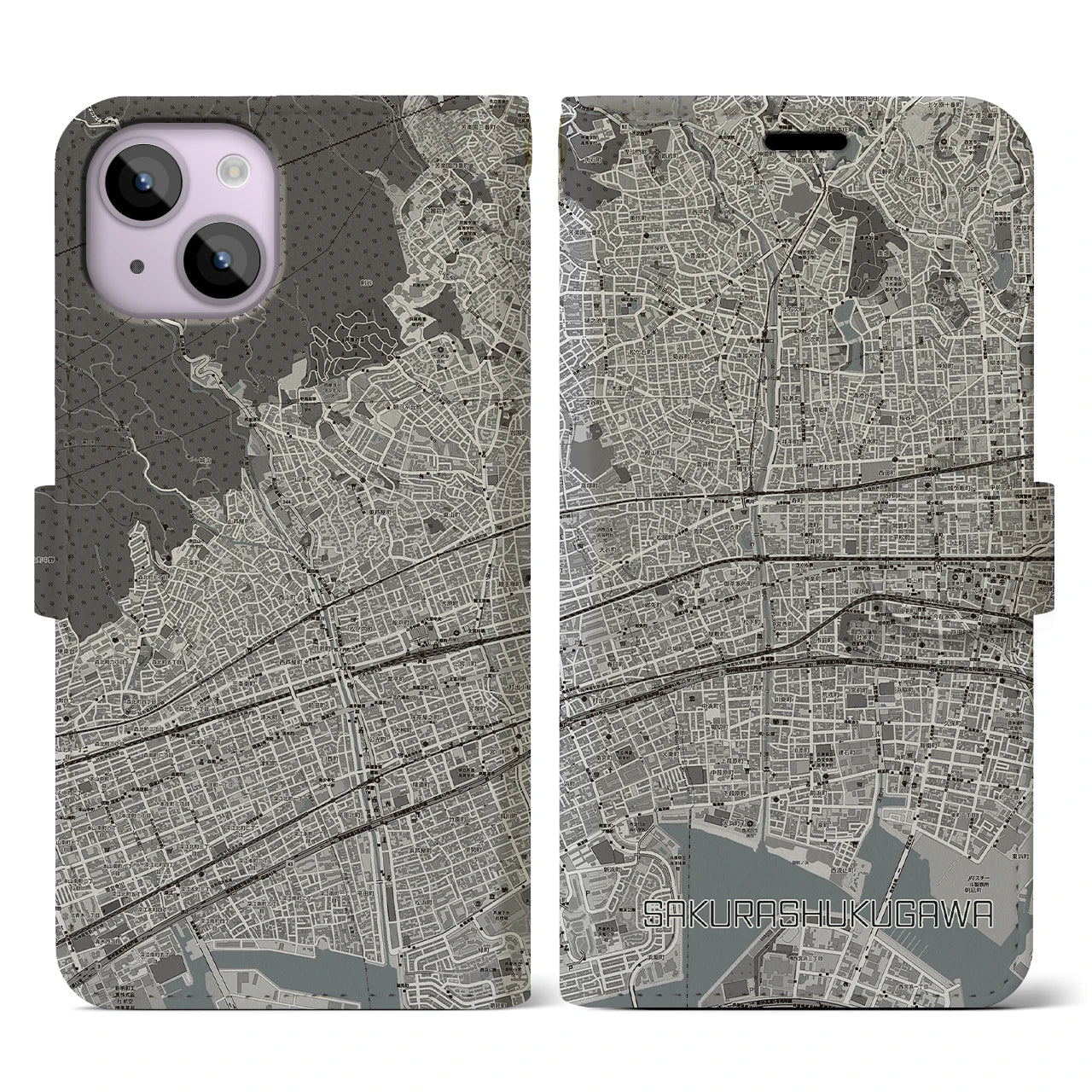 【さくら夙川(兵庫県)】地図柄iPhoneケース(手帳タイプ)