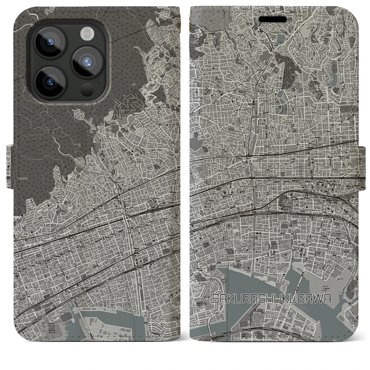 【さくら夙川(兵庫県)】地図柄iPhoneケース(手帳タイプ)