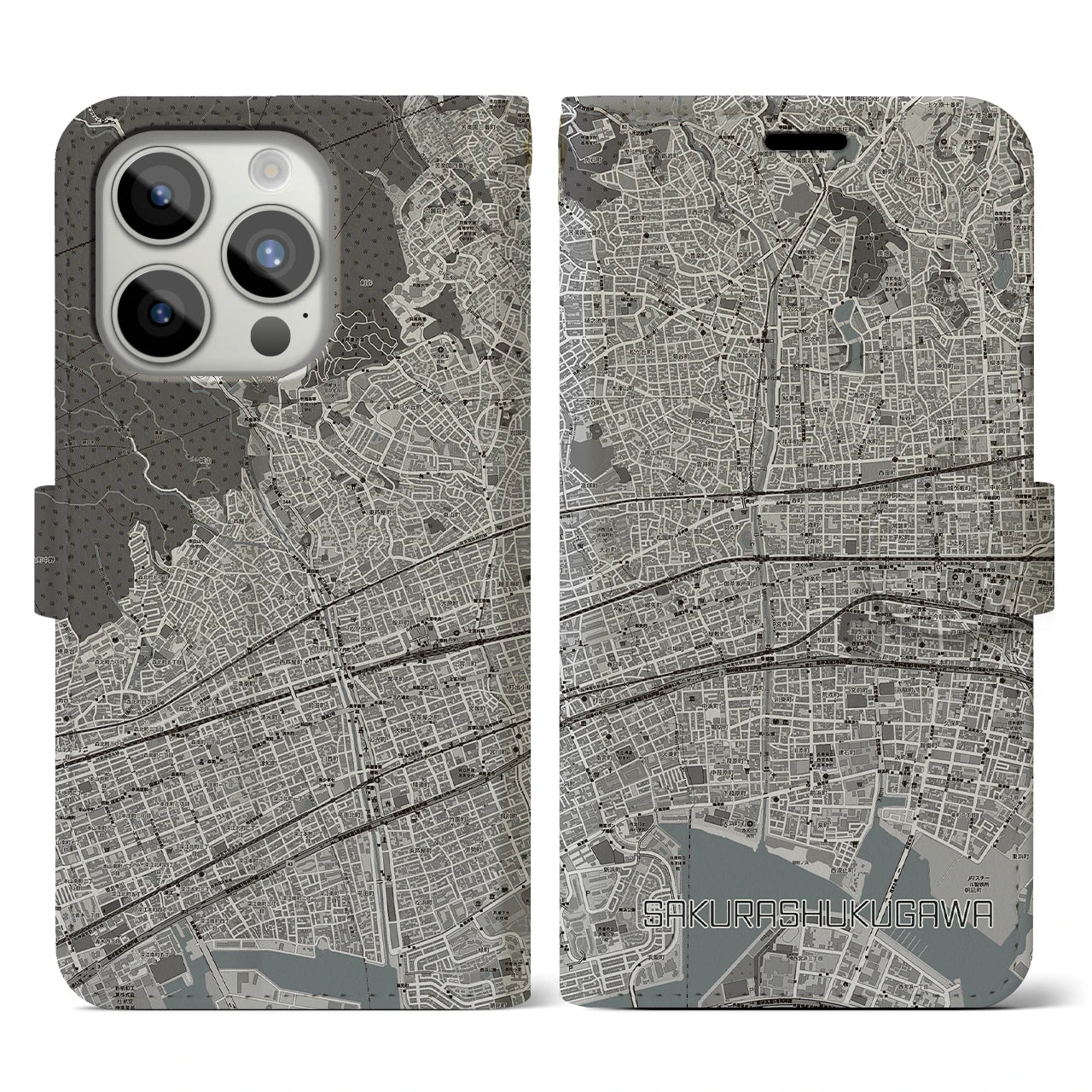 【さくら夙川(兵庫県)】地図柄iPhoneケース(手帳タイプ)