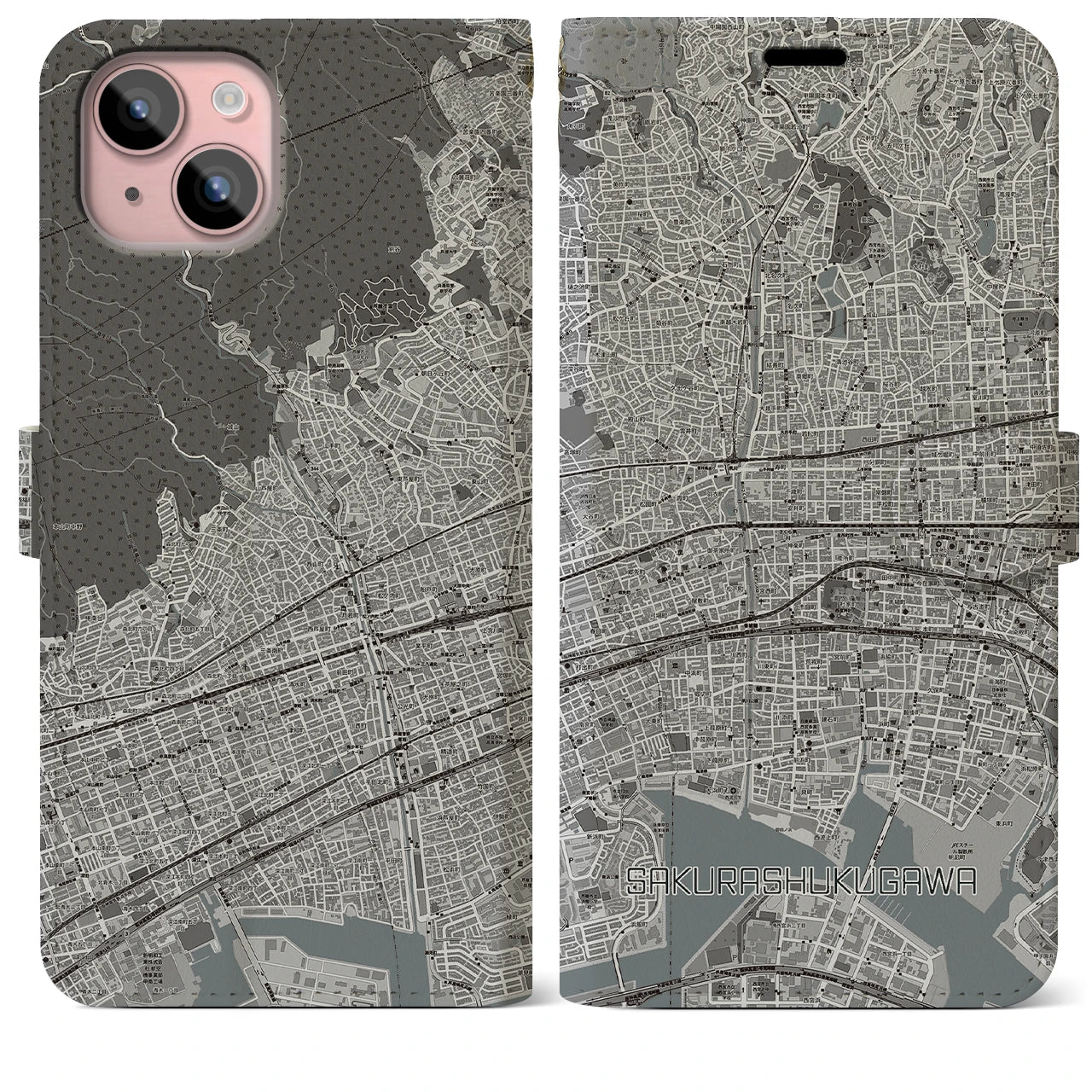 【さくら夙川(兵庫県)】地図柄iPhoneケース(手帳タイプ)