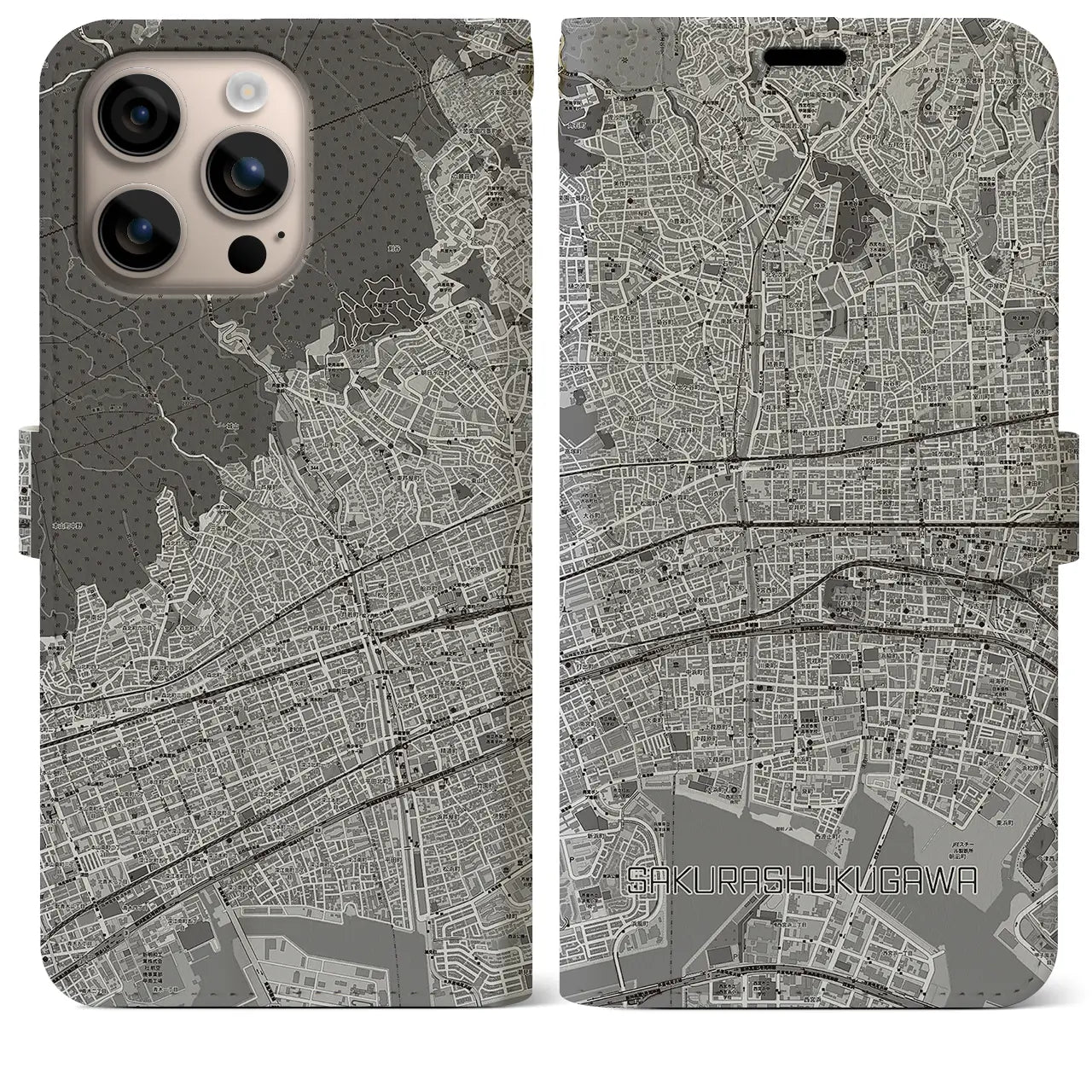 【さくら夙川(兵庫県)】地図柄iPhoneケース(手帳タイプ)