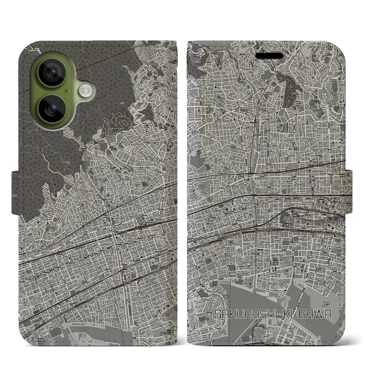 【さくら夙川(兵庫県)】地図柄iPhoneケース(手帳タイプ)