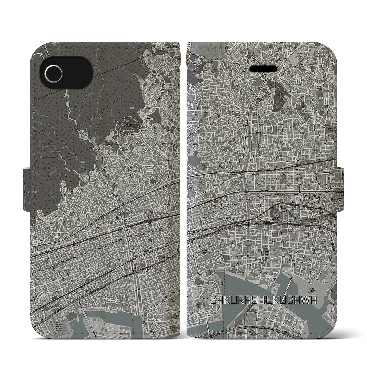 【さくら夙川(兵庫県)】地図柄iPhoneケース(手帳タイプ)