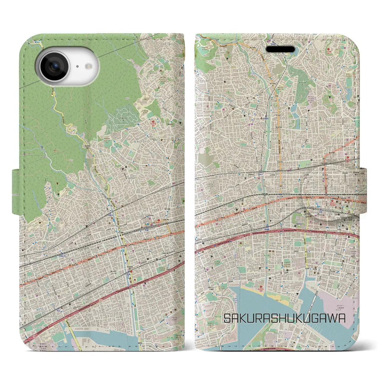 【さくら夙川(兵庫県)】地図柄iPhoneケース(手帳タイプ)