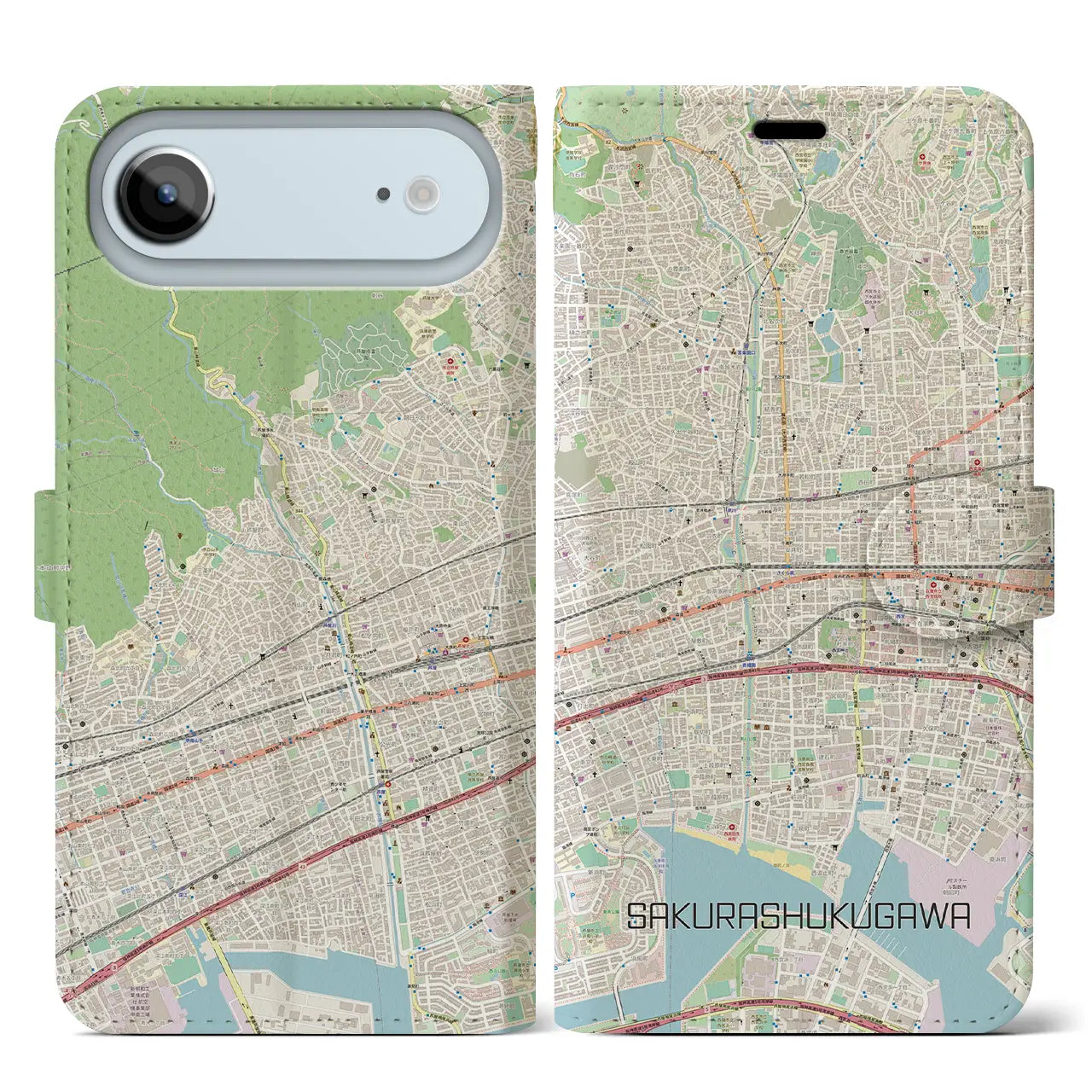 【さくら夙川(兵庫県)】地図柄iPhoneケース(手帳タイプ)