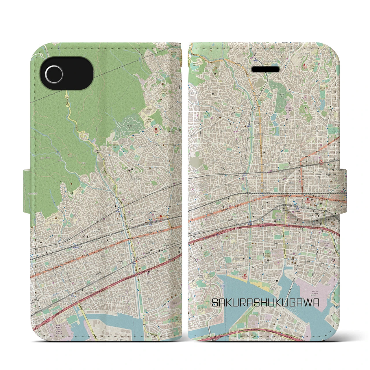 【さくら夙川(兵庫県)】地図柄iPhoneケース(手帳タイプ)