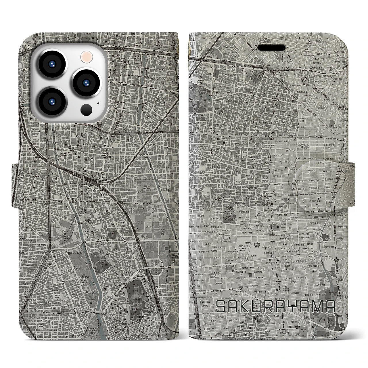 【桜山(愛知県)】地図柄iPhoneケース(手帳タイプ)