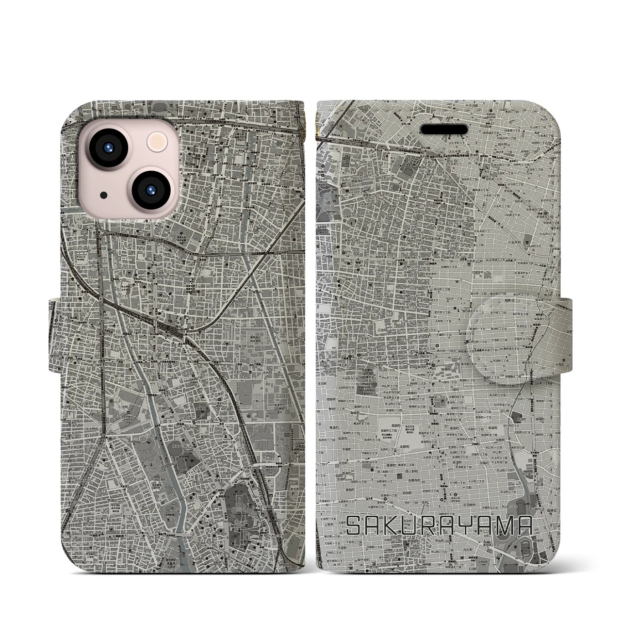 【桜山(愛知県)】地図柄iPhoneケース(手帳タイプ)