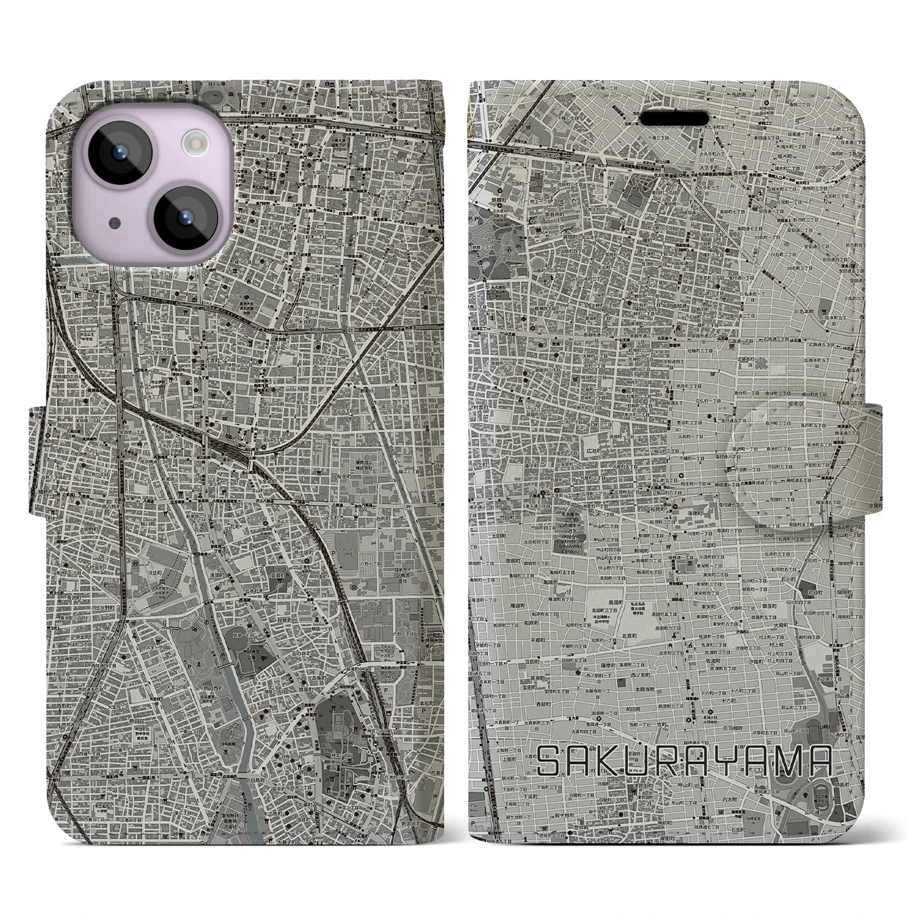 【桜山(愛知県)】地図柄iPhoneケース(手帳タイプ)