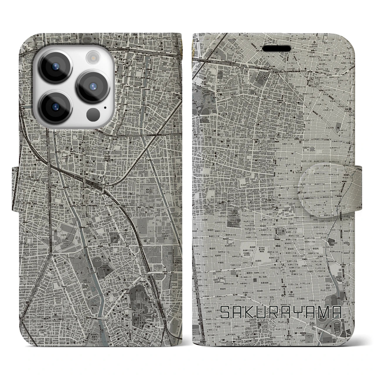 【桜山(愛知県)】地図柄iPhoneケース(手帳タイプ)