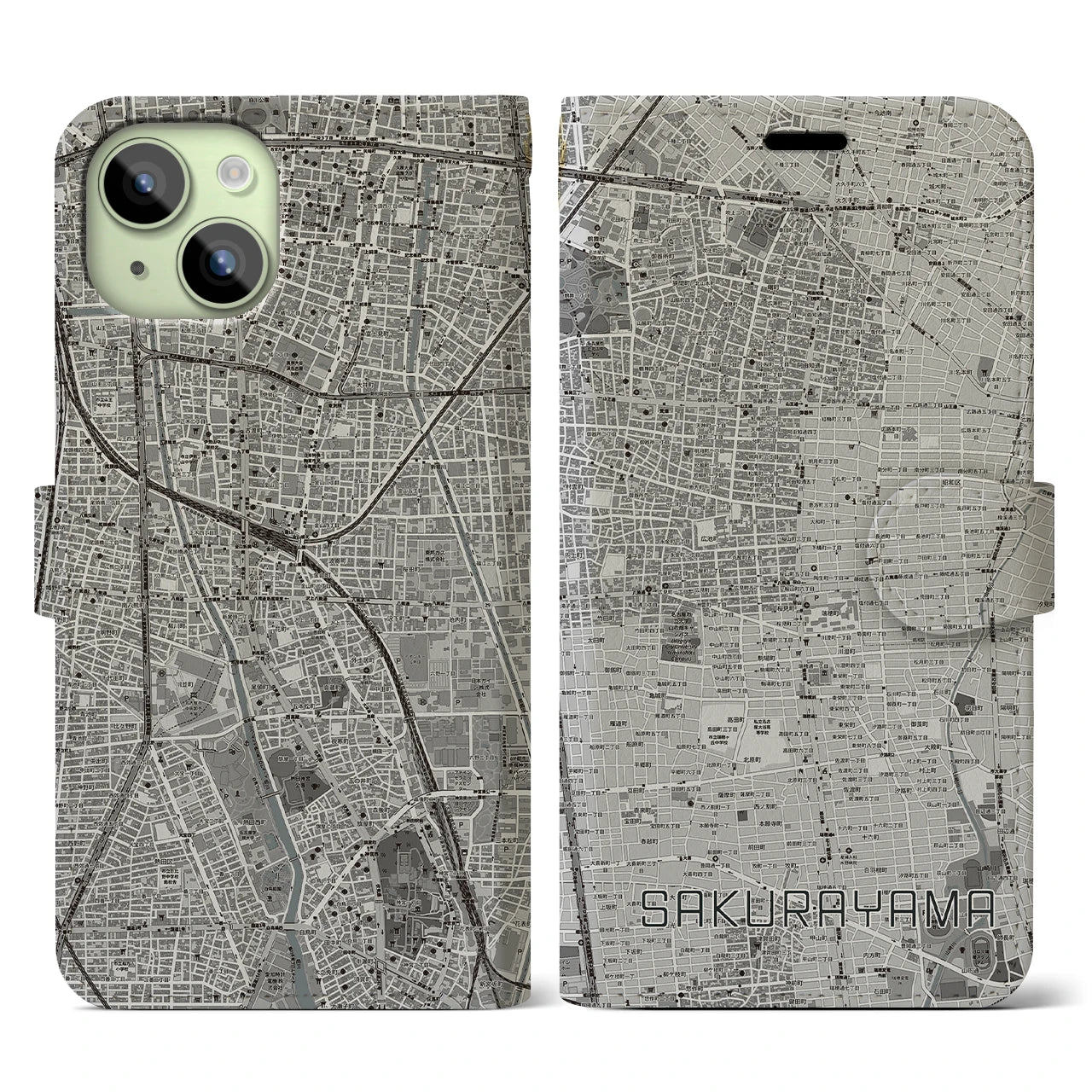 【桜山(愛知県)】地図柄iPhoneケース(手帳タイプ)