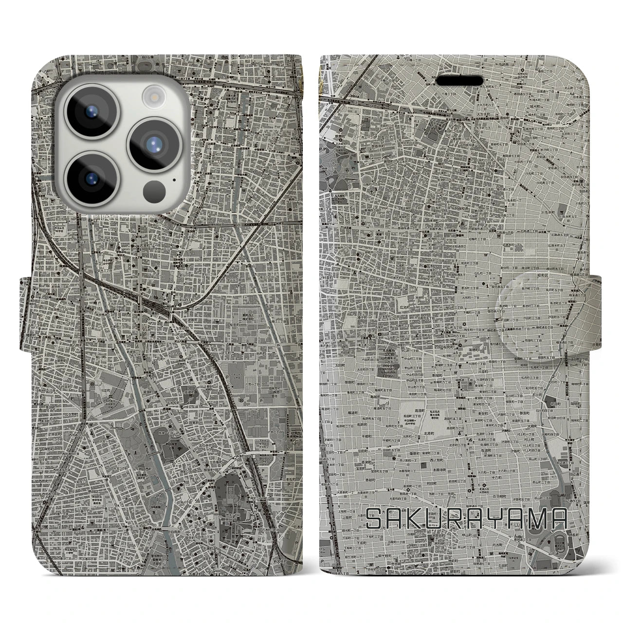 【桜山(愛知県)】地図柄iPhoneケース(手帳タイプ)
