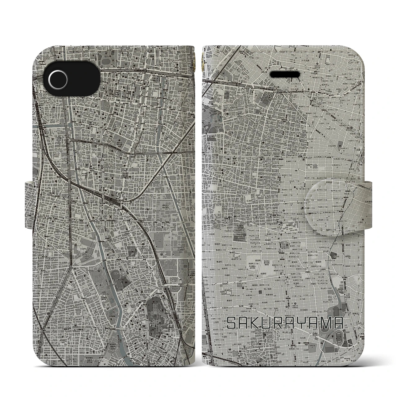 【桜山(愛知県)】地図柄iPhoneケース(手帳タイプ)