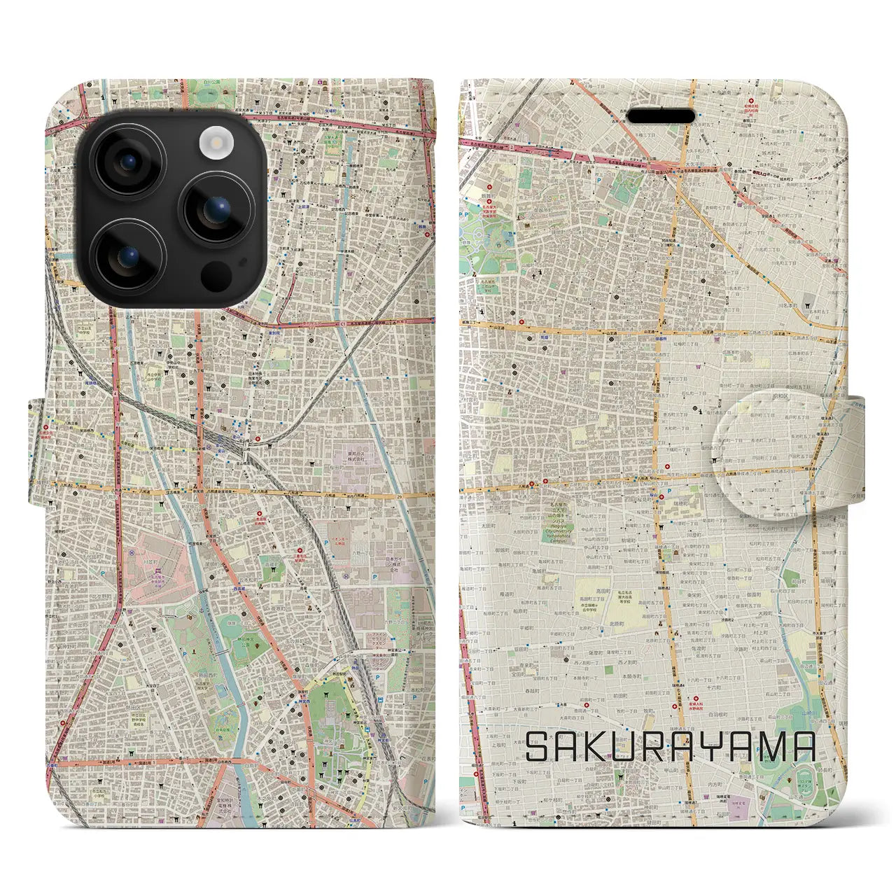 【桜山(愛知県)】地図柄iPhoneケース(手帳タイプ)ナチュラル・iPhone 16 用
