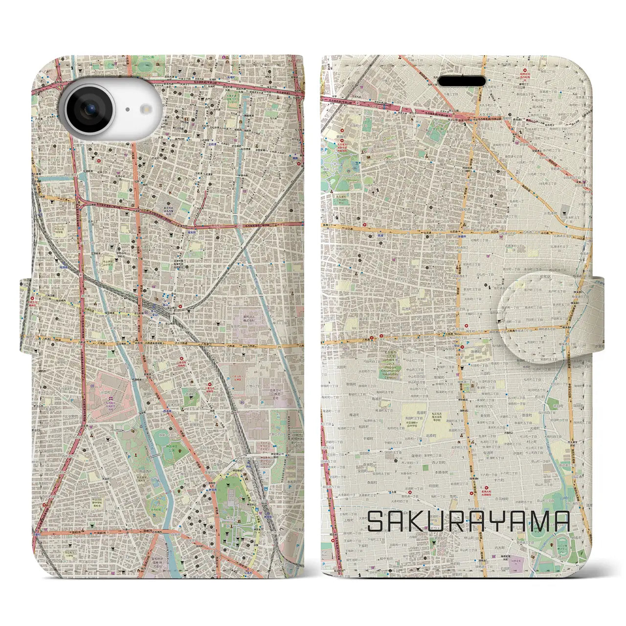 【桜山(愛知県)】地図柄iPhoneケース(手帳タイプ)