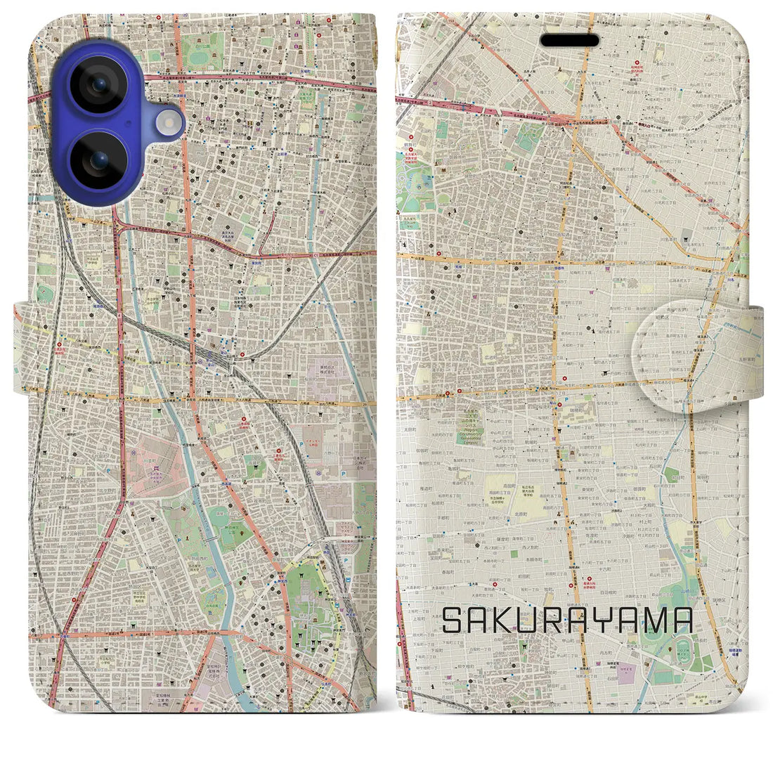 【桜山(愛知県)】地図柄iPhoneケース(手帳タイプ)ナチュラル・iPhone 16 Pro Max 用