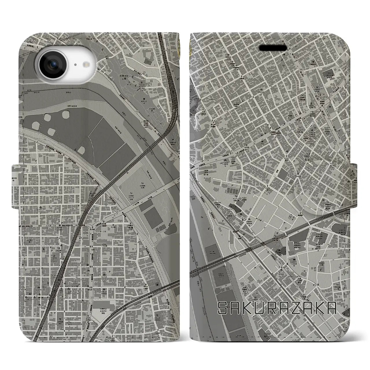 【桜坂(東京都)】地図柄iPhoneケース(手帳タイプ)