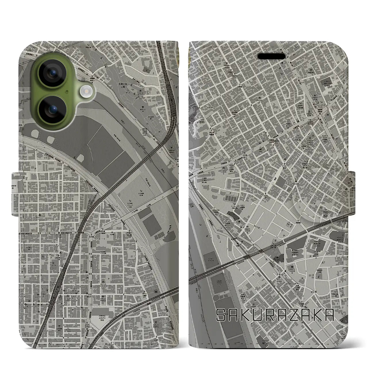 【桜坂(東京都)】地図柄iPhoneケース(手帳タイプ)