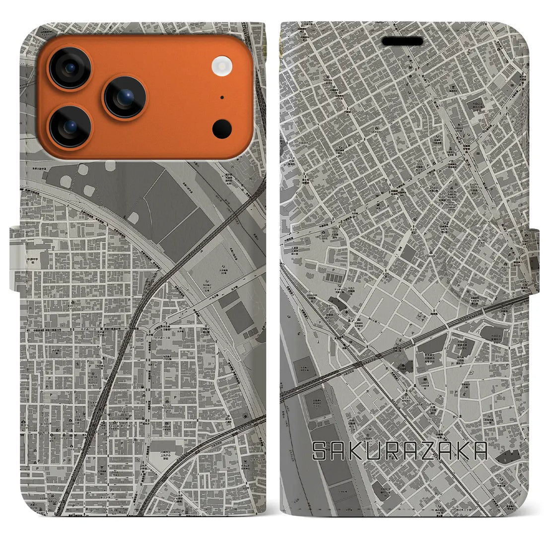 【桜坂(東京都)】地図柄iPhoneケース(手帳タイプ)