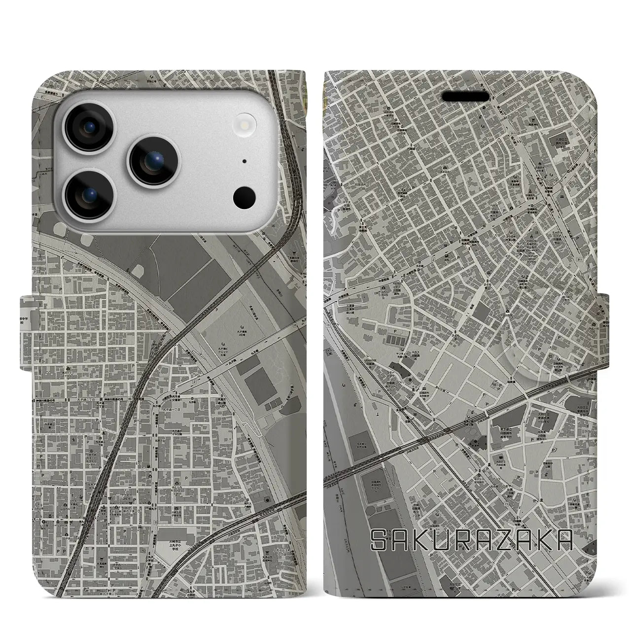 【桜坂(東京都)】地図柄iPhoneケース(手帳タイプ)