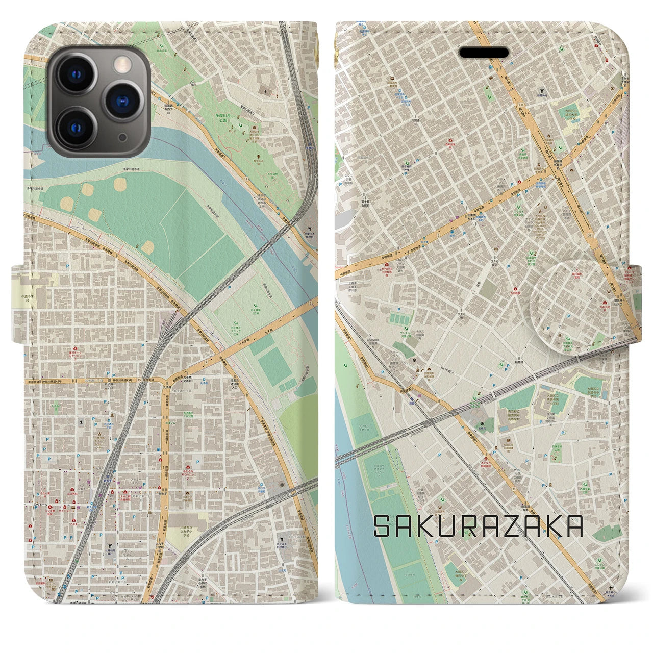 【桜坂(東京都)】地図柄iPhoneケース(手帳タイプ)ナチュラル・iPhone 11 Pro Max 用