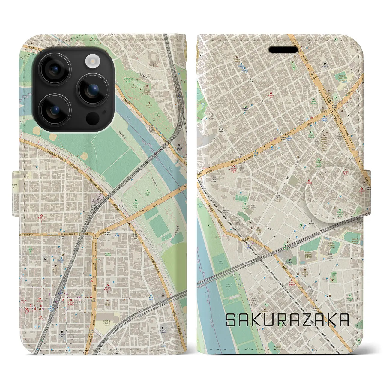 【桜坂(東京都)】地図柄iPhoneケース(手帳タイプ)ナチュラル・iPhone 16 用