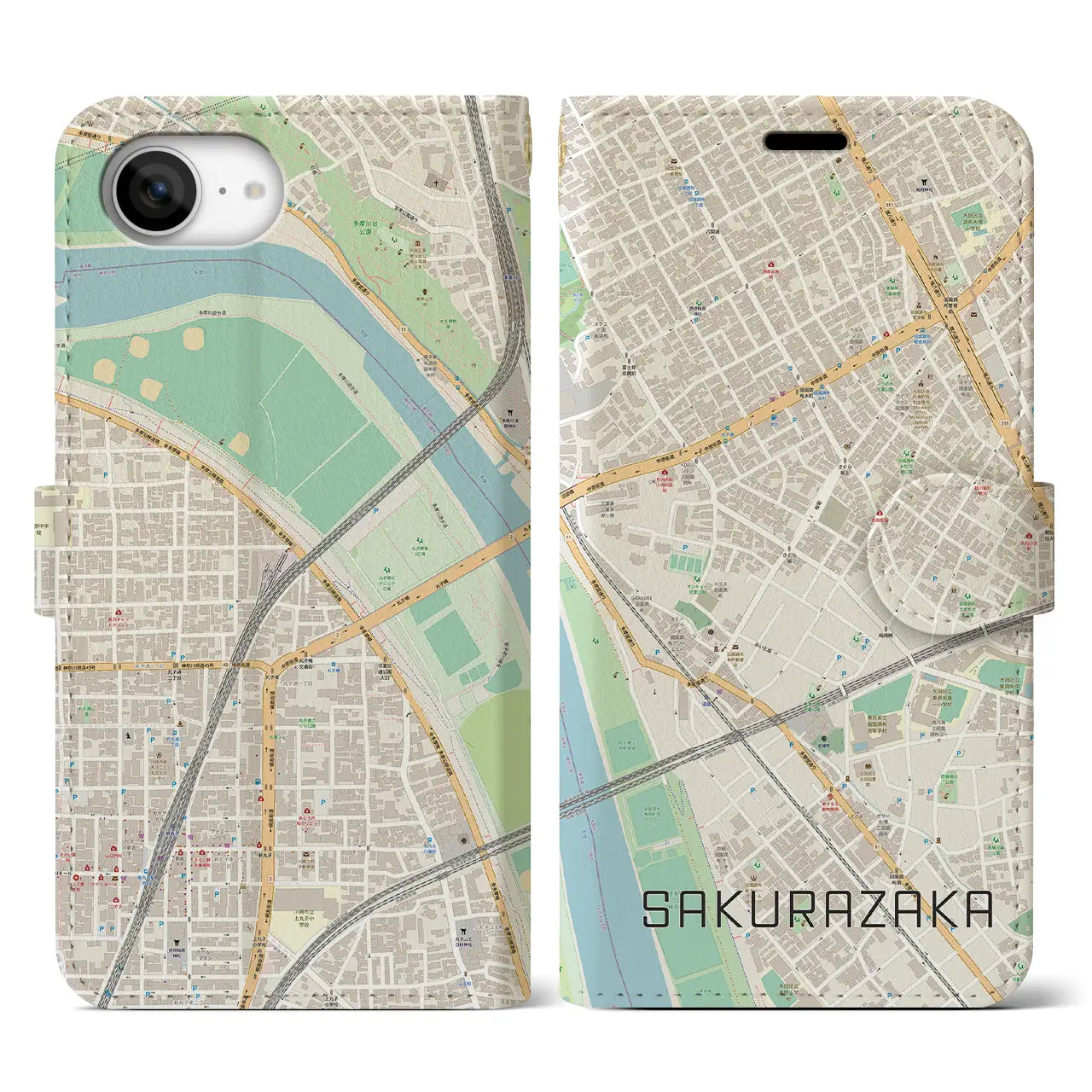 【桜坂(東京都)】地図柄iPhoneケース(手帳タイプ)