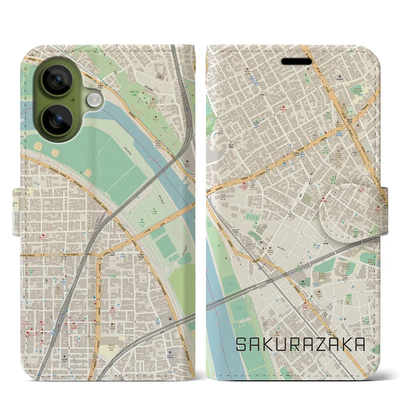 【桜坂(東京都)】地図柄iPhoneケース(手帳タイプ)