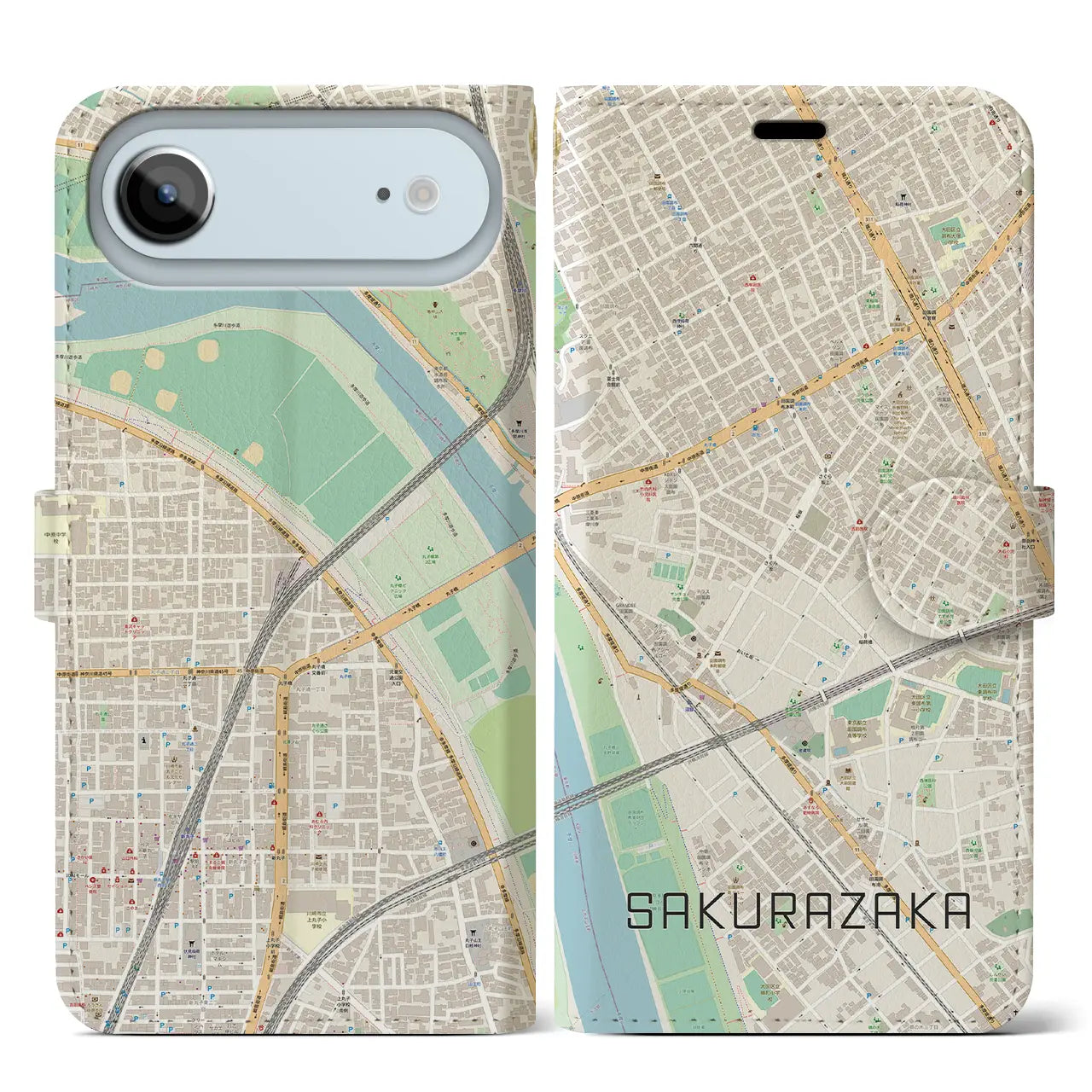 【桜坂(東京都)】地図柄iPhoneケース(手帳タイプ)