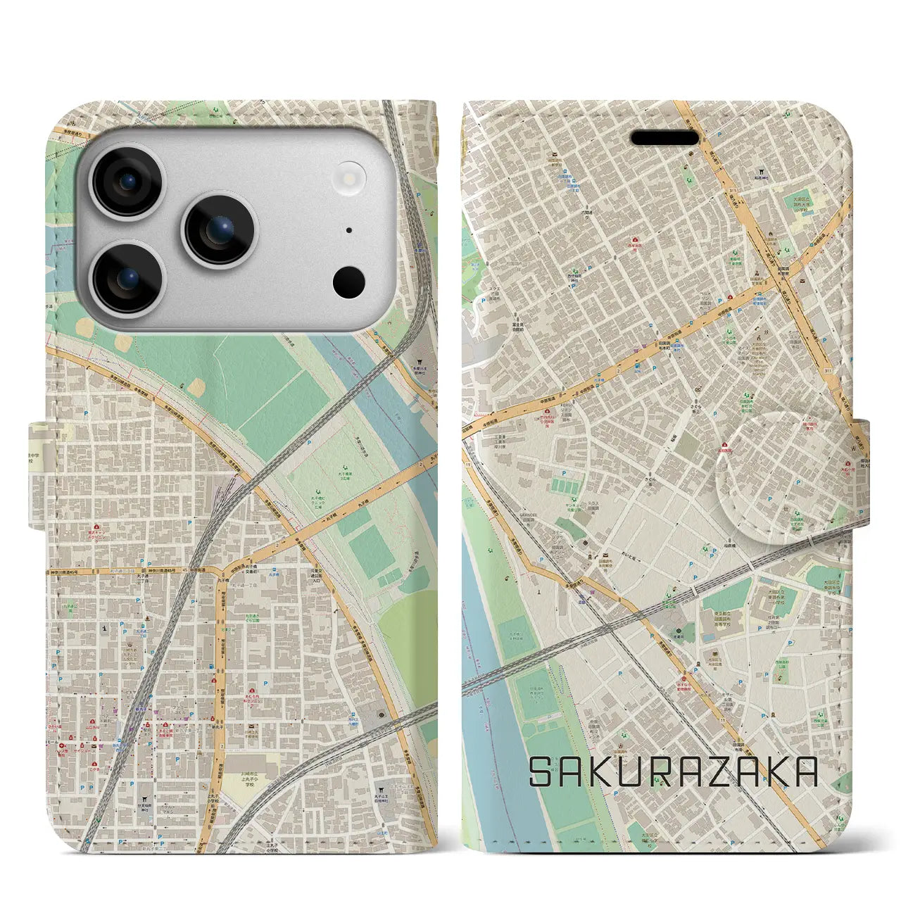 【桜坂(東京都)】地図柄iPhoneケース(手帳タイプ)