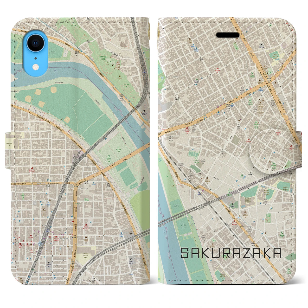 【桜坂(東京都)】地図柄iPhoneケース(手帳タイプ)ナチュラル・iPhone XR 用