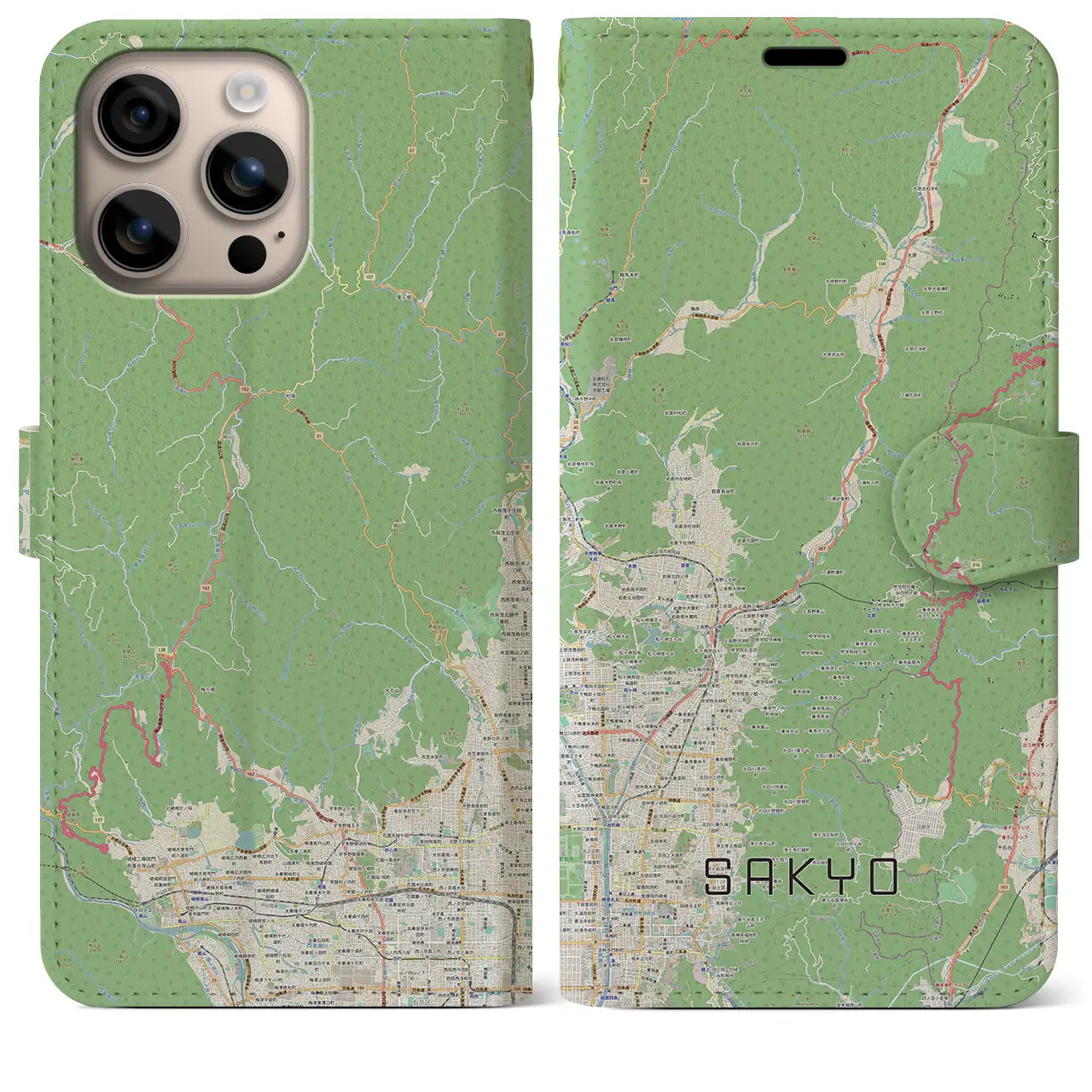 【左京(京都府)】地図柄iPhoneケース(手帳タイプ)ナチュラル・iPhone 16 Plus 用