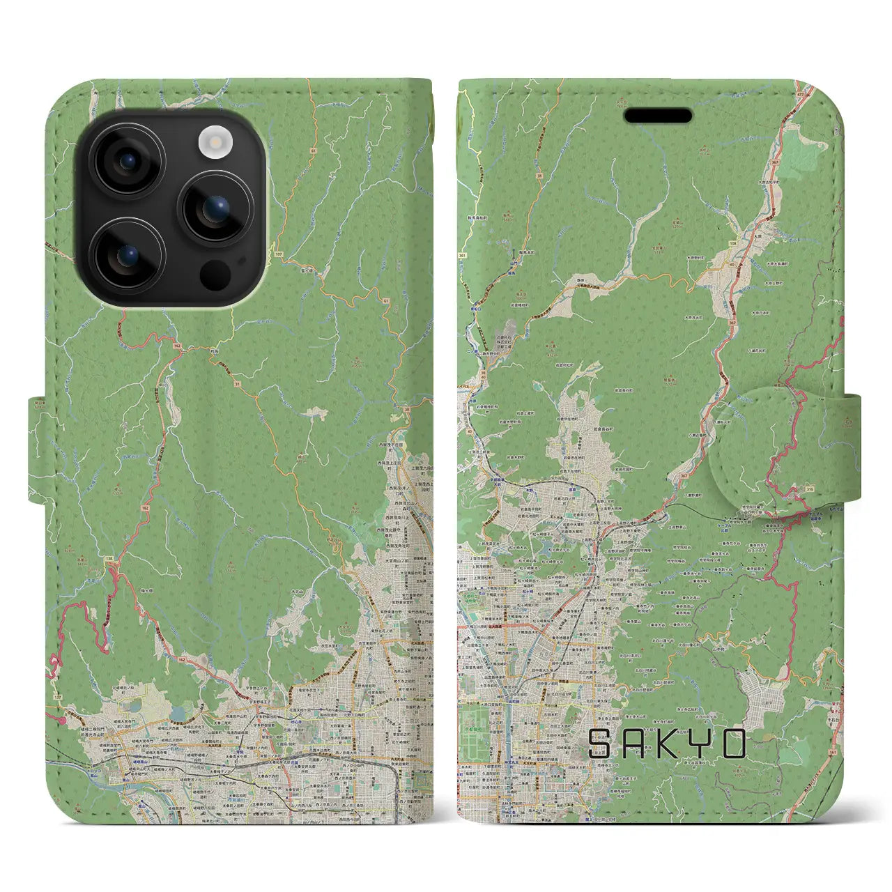 【左京(京都府)】地図柄iPhoneケース(手帳タイプ)ナチュラル・iPhone 16 用