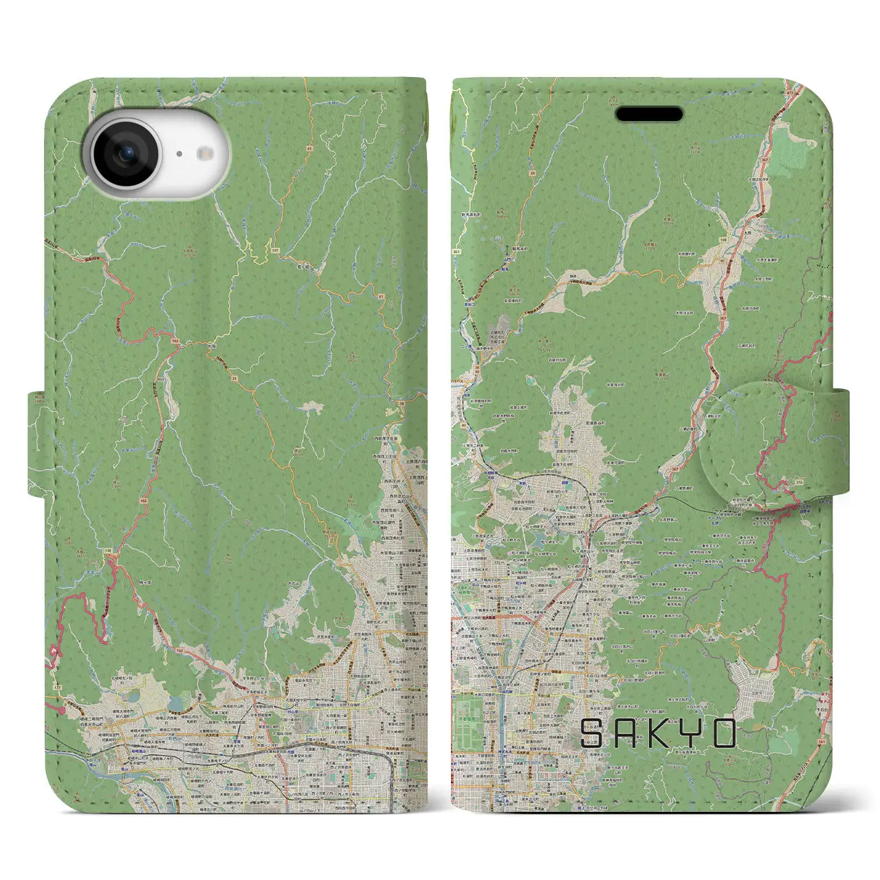 【左京(京都府)】地図柄iPhoneケース(手帳タイプ)
