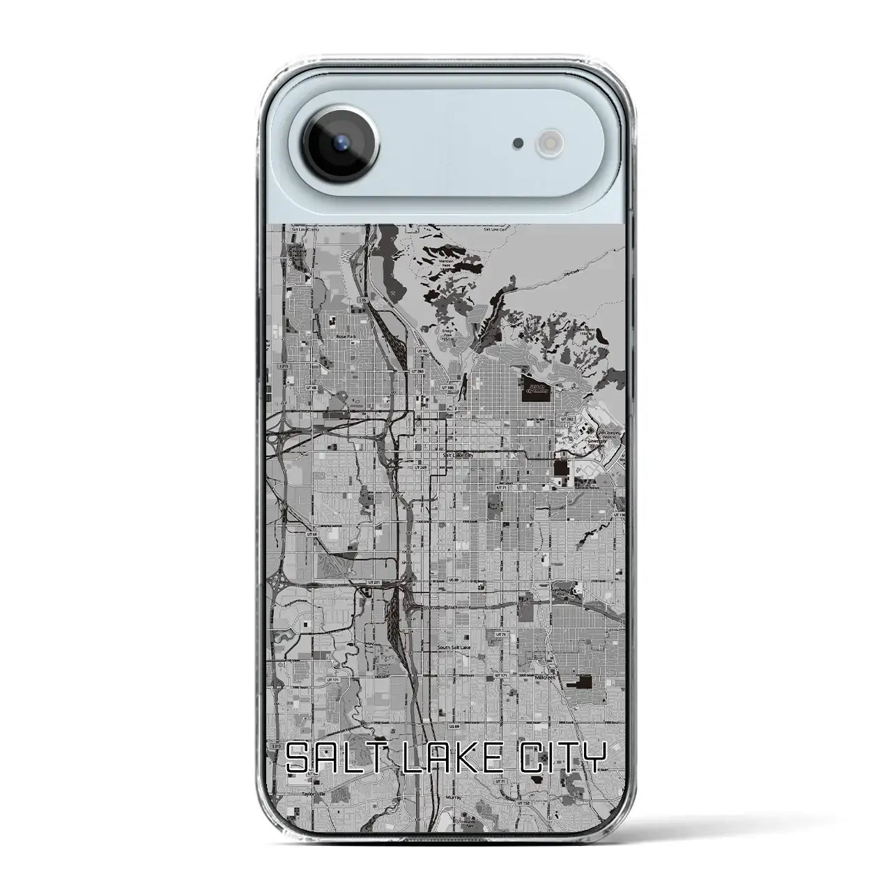 【ソルトレイクシティ(アメリカ)】地図柄iPhoneケース(クリアタイプ)モノトーン・iPhone 17 Pro Max 用