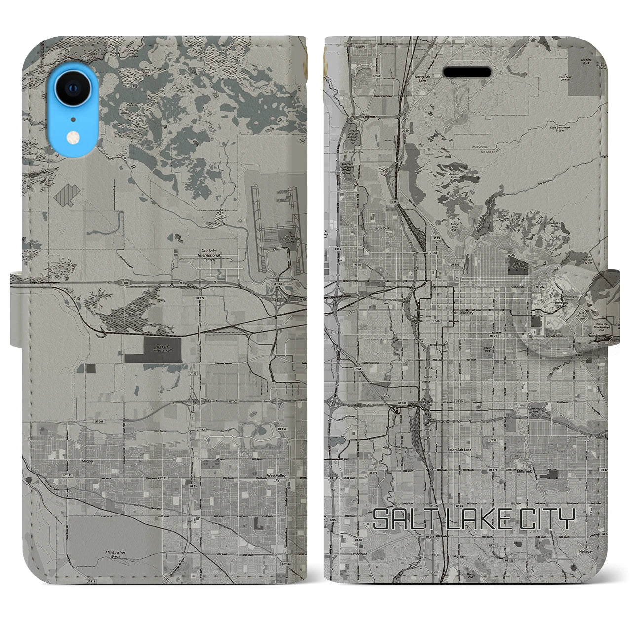 【ソルトレイクシティ(アメリカ)】地図柄iPhoneケース(手帳タイプ)モノトーン・iPhone XR 用