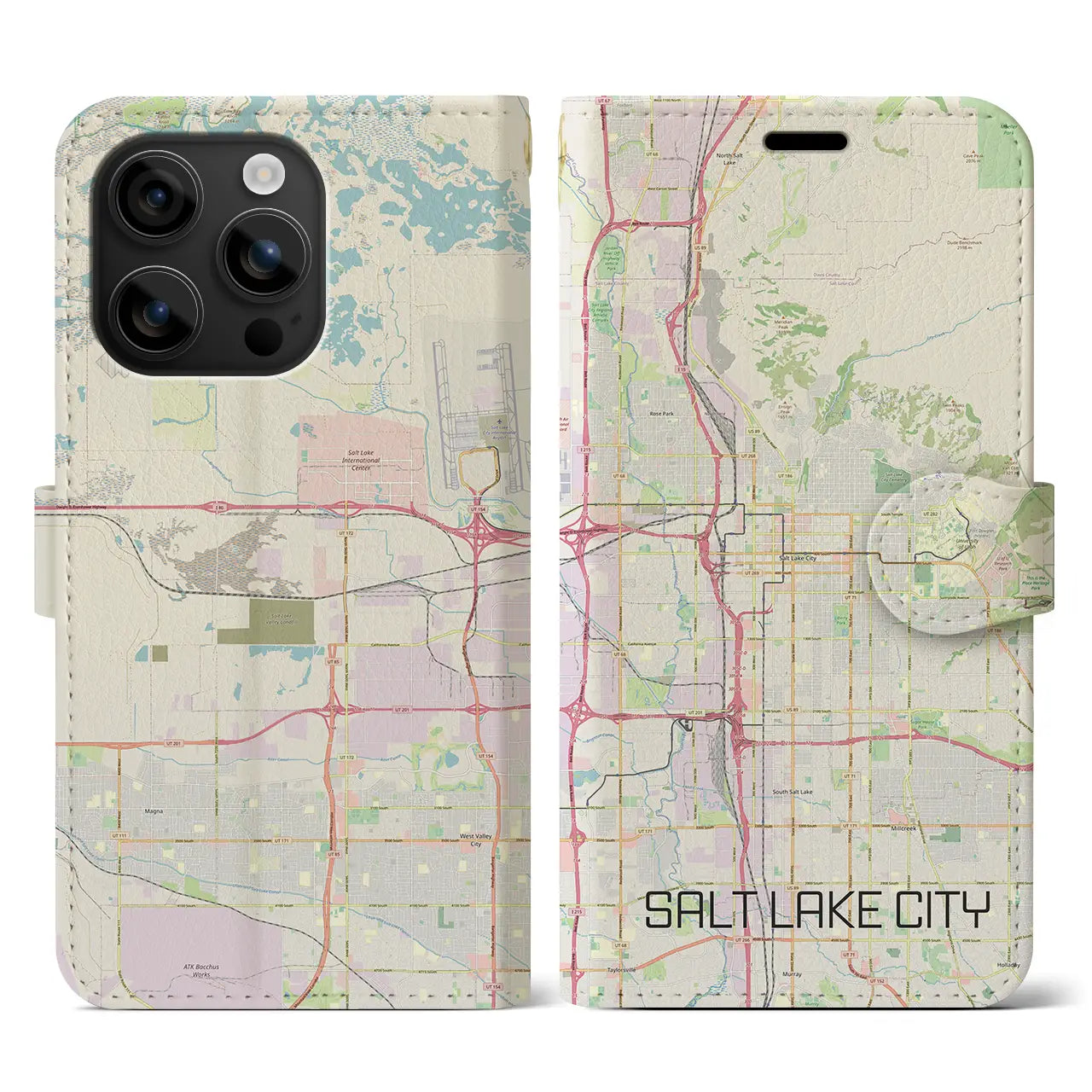 【ソルトレイクシティ(アメリカ)】地図柄iPhoneケース(手帳タイプ)ナチュラル・iPhone 16 用