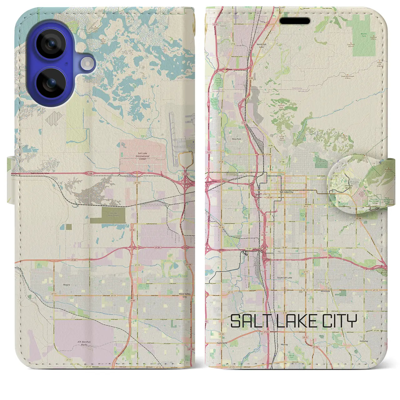 【ソルトレイクシティ(アメリカ)】地図柄iPhoneケース(手帳タイプ)ナチュラル・iPhone 16 Pro Max 用