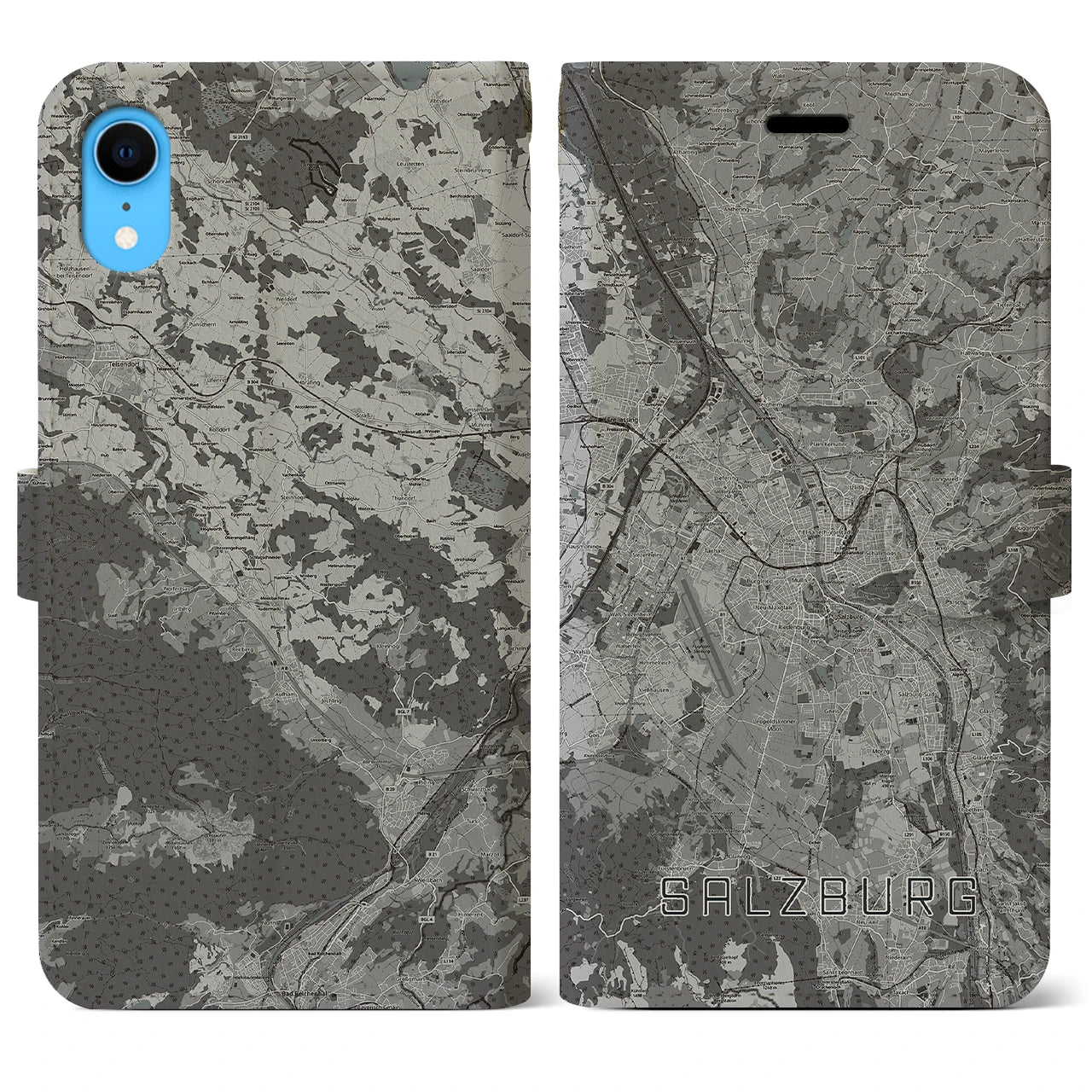 【ザルツブルク(オーストリア)】地図柄iPhoneケース(手帳タイプ)モノトーン・iPhone XR 用