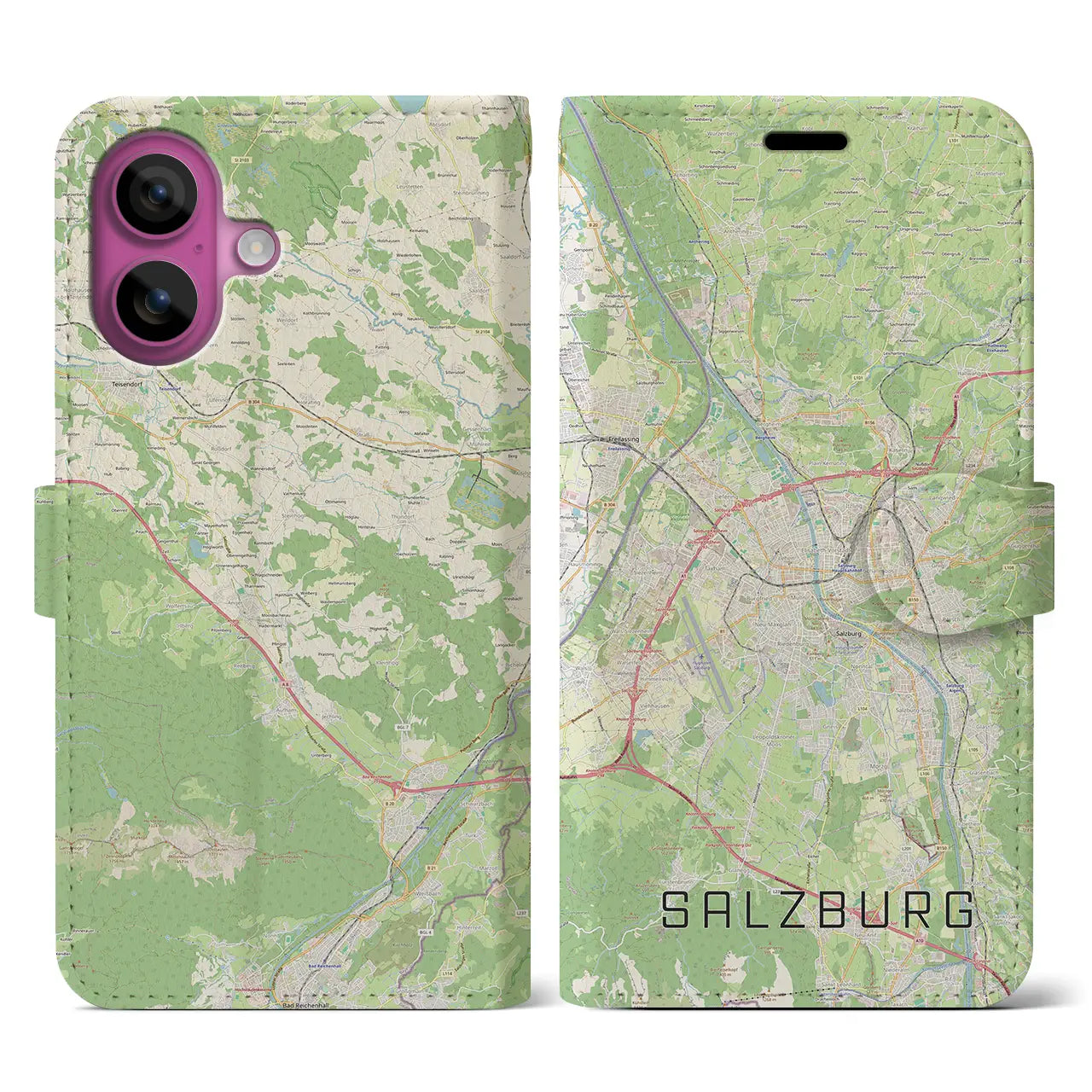 【ザルツブルク(オーストリア)】地図柄iPhoneケース(手帳タイプ)ナチュラル・iPhone 16 Pro 用