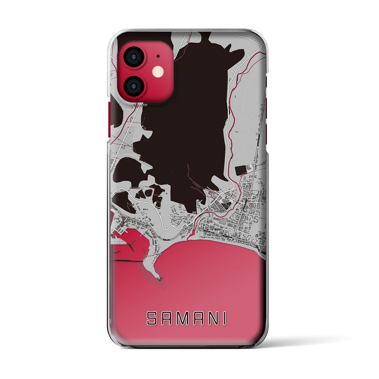 【様似(北海道)】地図柄iPhoneケース(クリアタイプ)モノトーン・iPhone 11 用