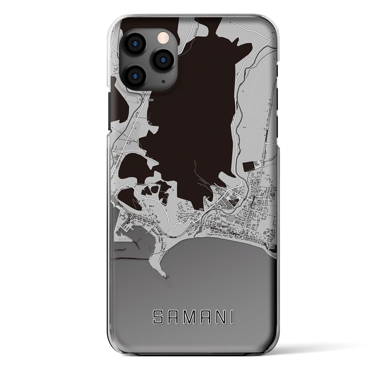 【様似(北海道)】地図柄iPhoneケース(クリアタイプ)モノトーン・iPhone 11 Pro Max 用