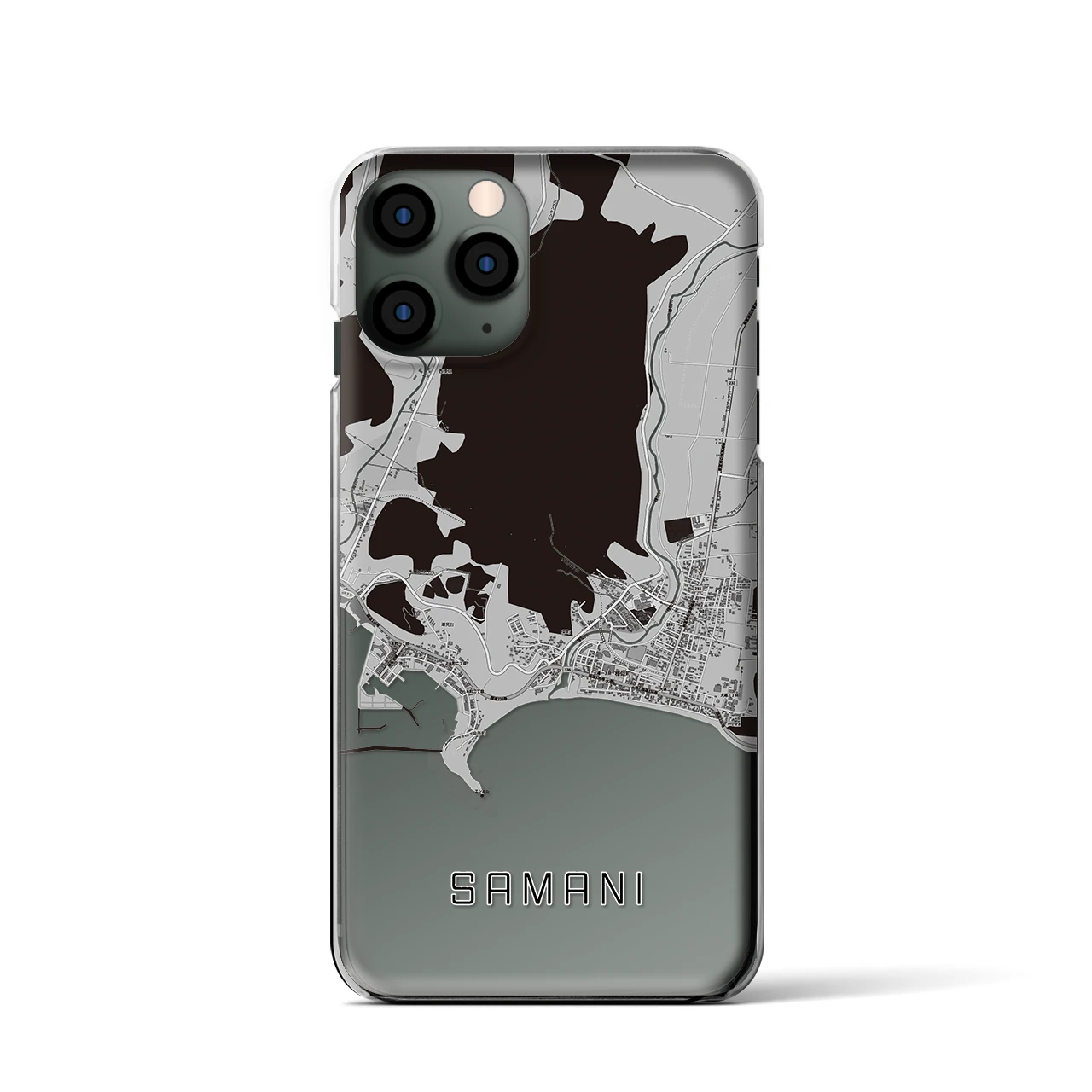 【様似(北海道)】地図柄iPhoneケース(クリアタイプ)モノトーン・iPhone 11 Pro 用