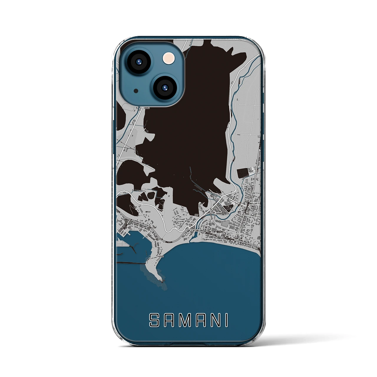【様似(北海道)】地図柄iPhoneケース(クリアタイプ)モノトーン・iPhone 13 用