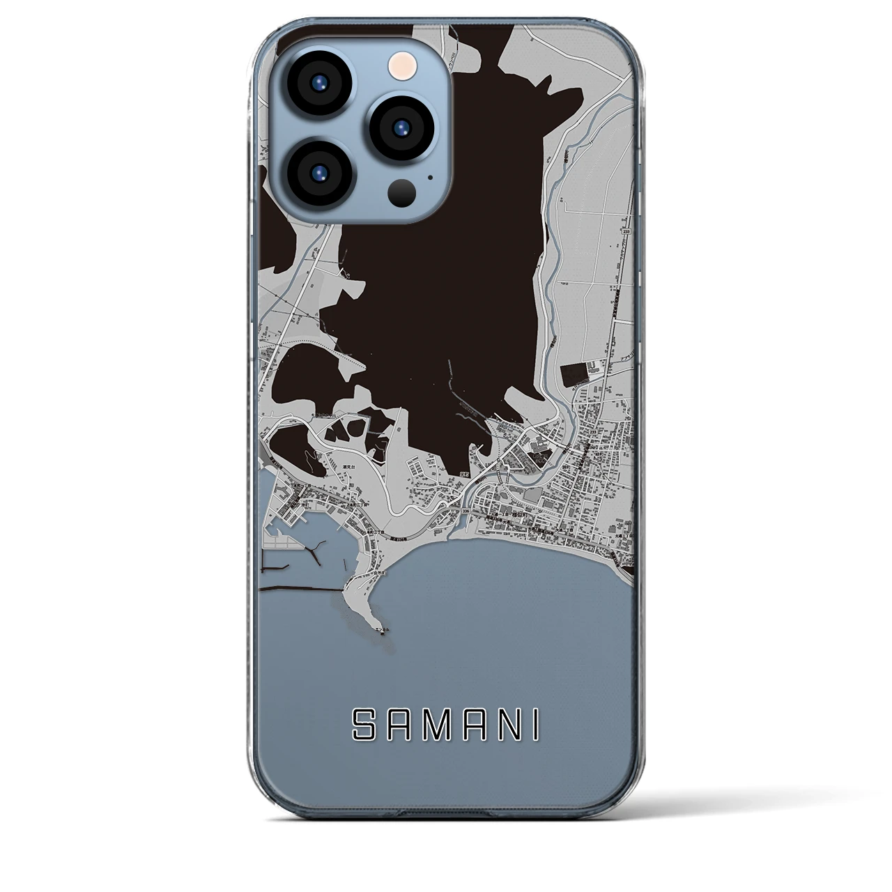 【様似(北海道)】地図柄iPhoneケース(クリアタイプ)モノトーン・iPhone 13 Pro Max 用