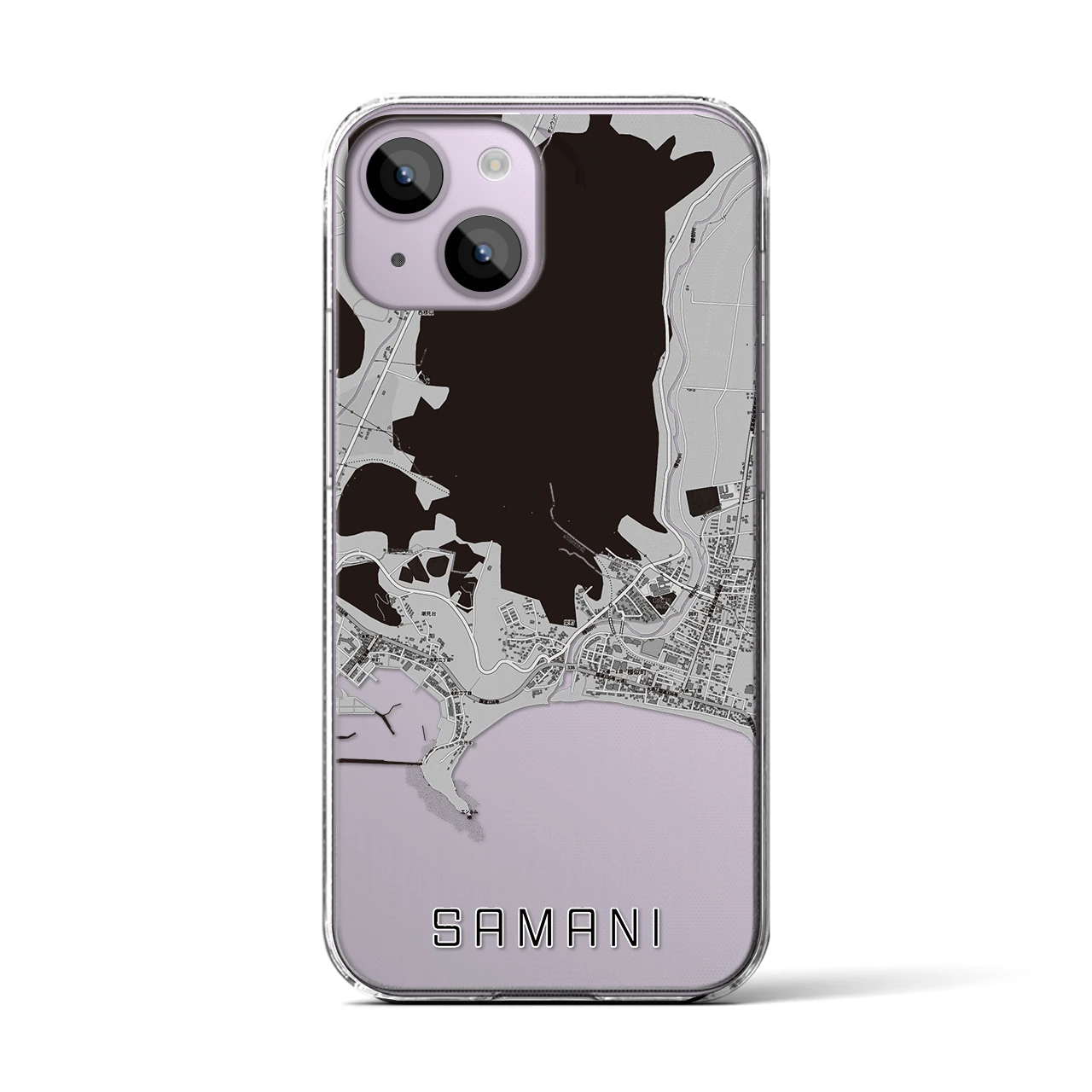 【様似(北海道)】地図柄iPhoneケース(クリアタイプ)モノトーン・iPhone 14 用