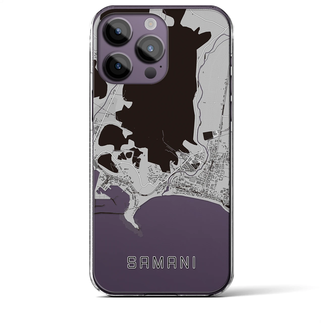 【様似(北海道)】地図柄iPhoneケース(クリアタイプ)モノトーン・iPhone 14 Pro Max 用
